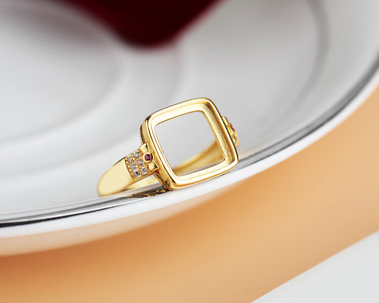 s925银戒指空托女士镶嵌和田玉石翡翠蜜蜡方形戒面开口戒托10*10 戒指