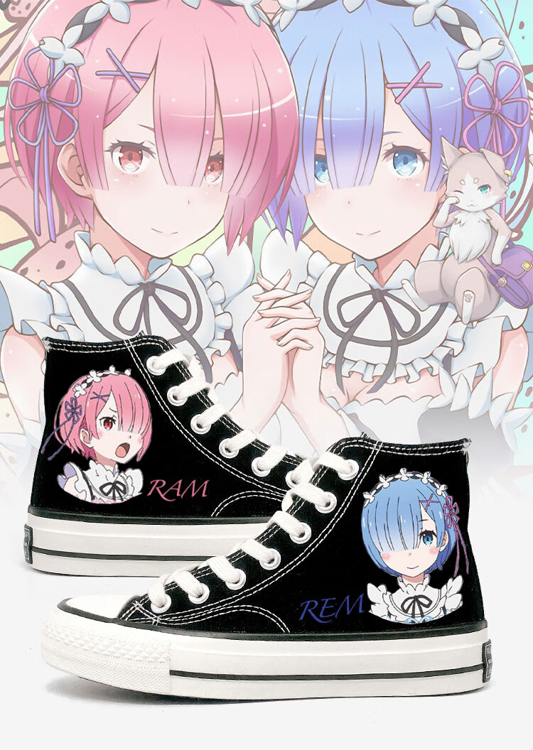 re从零开始的异世界生活鞋子蕾姆拉姆cos帆布鞋女二次元动漫周边 黑色