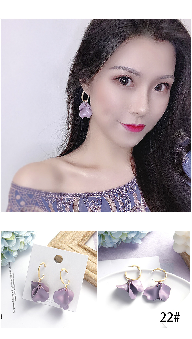 京粉新款耳环潮紫色系简约小清新耳钉女韩国气质网红花朵定情信物情人
