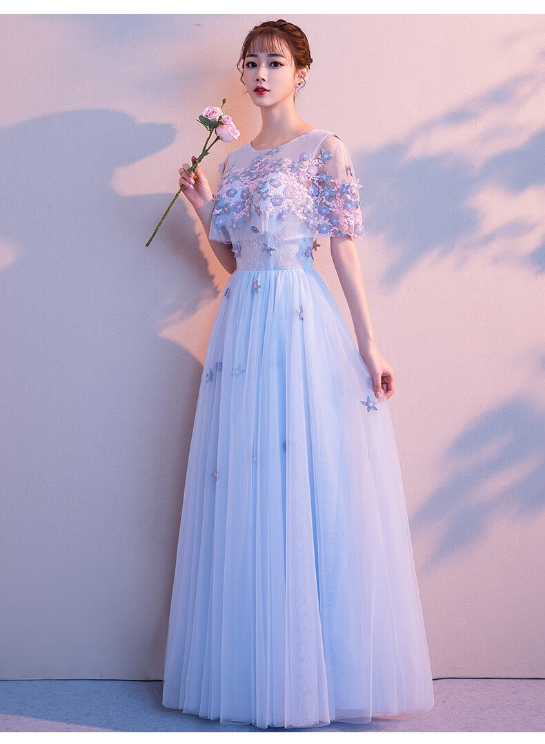 中学生主持人礼服女初中生高中生小晚裙平时可穿伴娘服连衣裙长款1