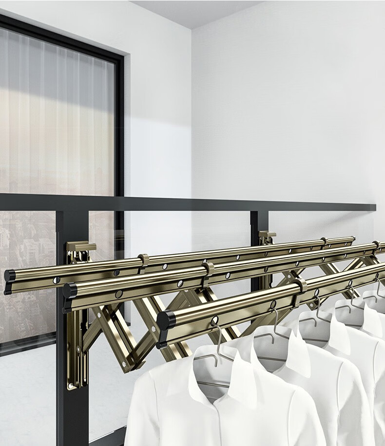 折叠式晾衣架阳台伸缩晾衣架栏杆窗外户外推拉式晒衣架折叠晾衣杆室外