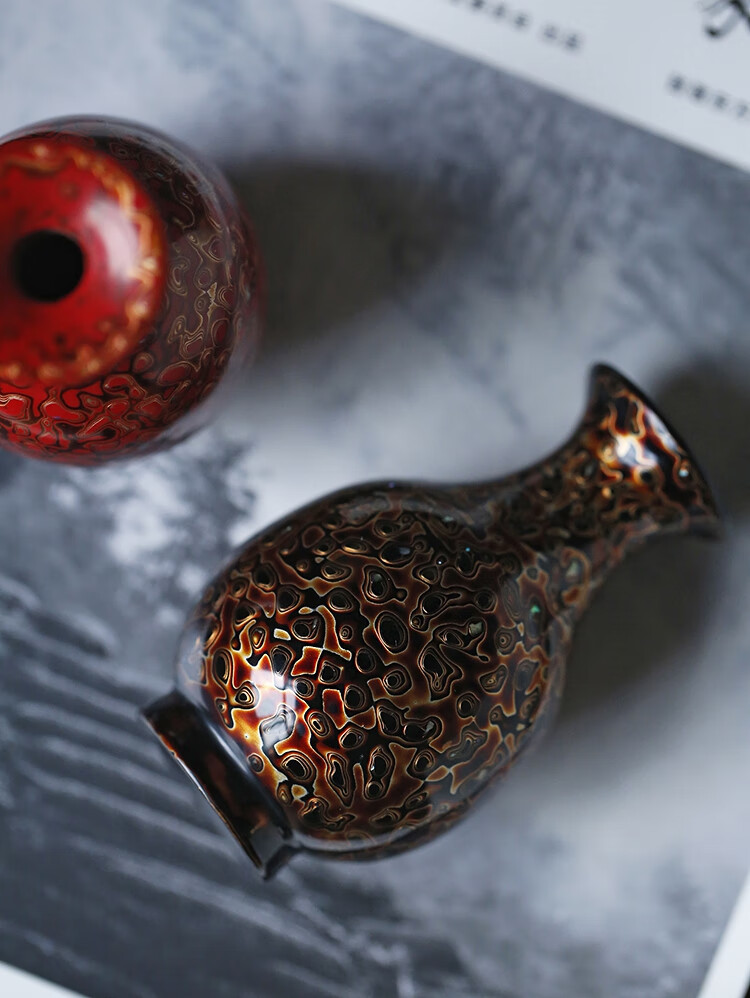 枳记家 大漆花瓶木花器花瓶红木花插雕件漆器手工净瓶器皿摆件大厅