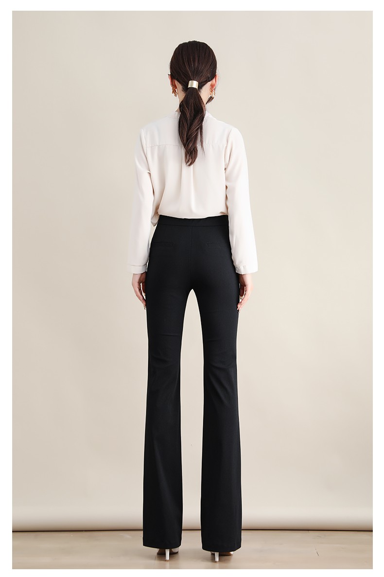 梦舒雅女裤 黑色微喇裤女2022秋季新款西装裤弹力高腰显瘦喇叭休闲长