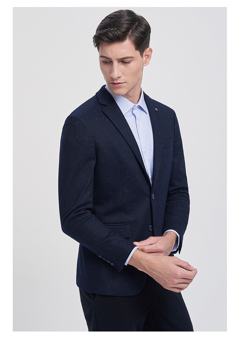 d【商场同款】七匹狼西服男士商务休闲平驳领单排扣西装毛料提花正装