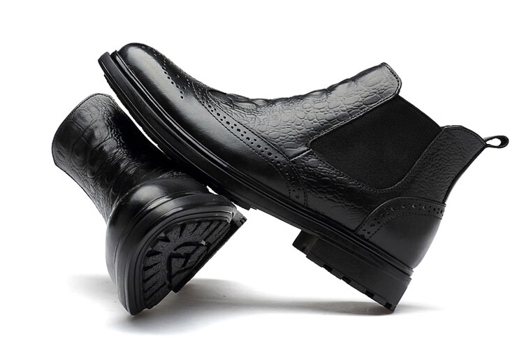 汉克红蚂蚁高帮男士皮鞋鳄鱼纹牛皮短靴系带靴子男英伦风商务皮靴中邦