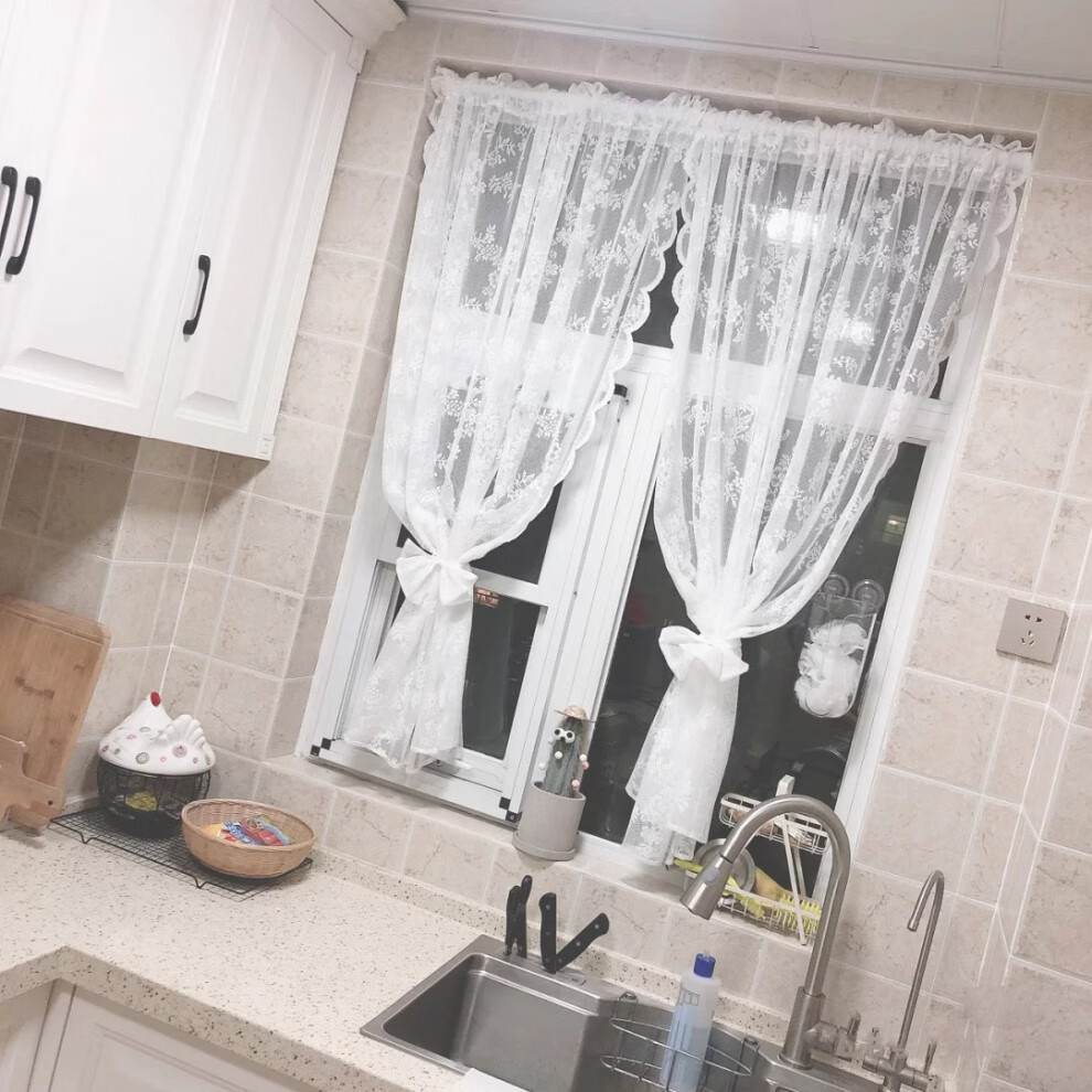 韩式波浪边蕾丝窗帘纱帘厨房纱帘半帘短帘田园门帘网红ins隔断白色