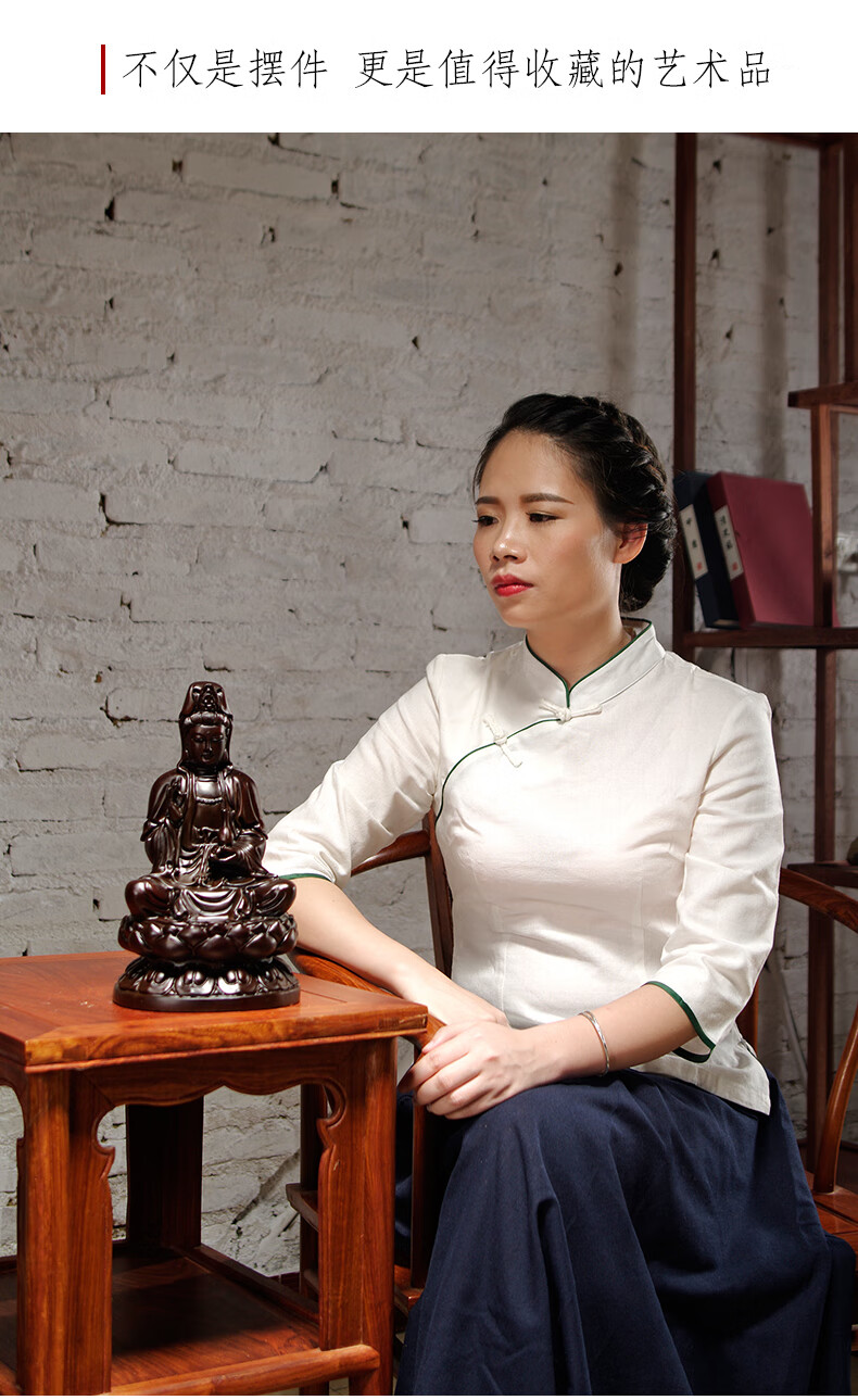 6015木雕观音佛像摆件实木坐莲观世音菩萨红木家居供奉装饰工艺品