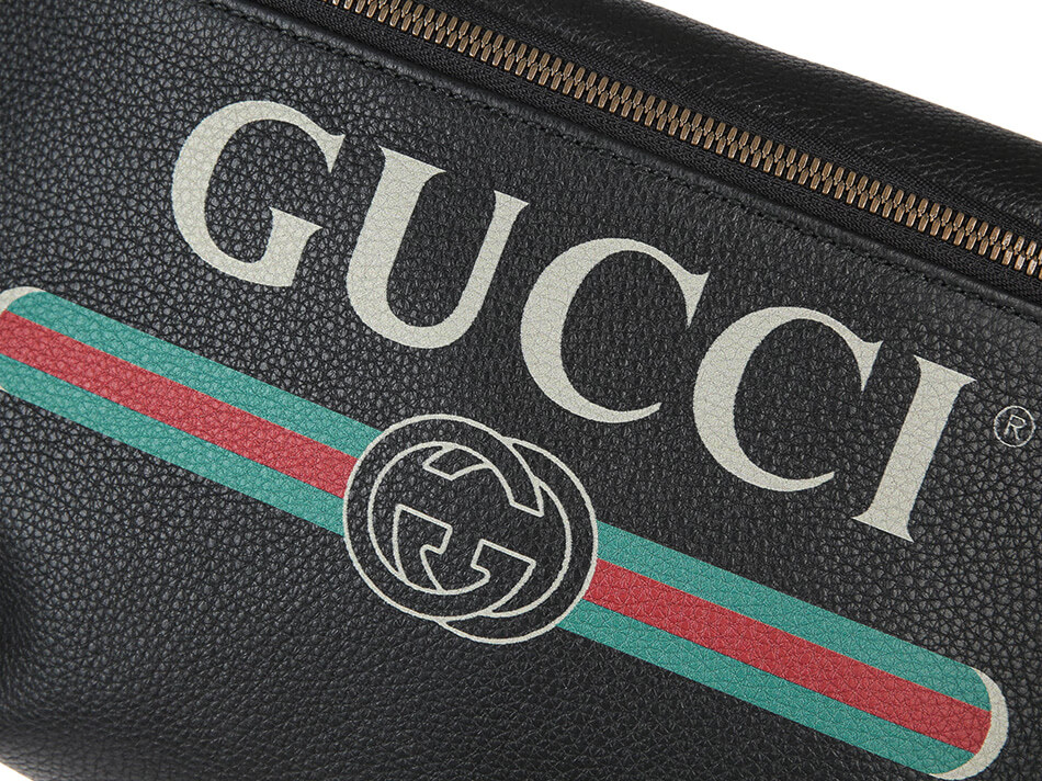 古驰gucci男士黑色牛皮标识印花皮革腰包5304120gcct816490黑色