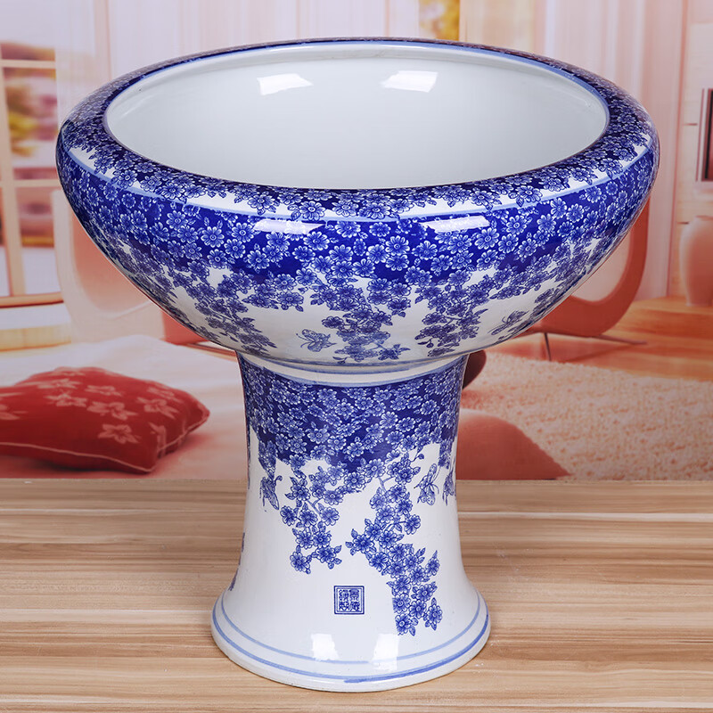 可狄 墨绩鱼缸底架 底柜 陶瓷鱼缸景德镇瓷底座创意金鱼缸高脚水浅