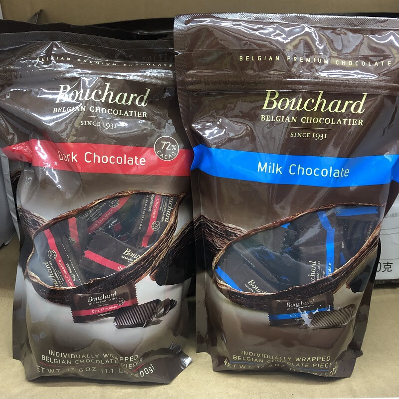 店 比利时进口 bouchard布夏黑巧克力500克 /牛奶巧克力薄片 深蓝色