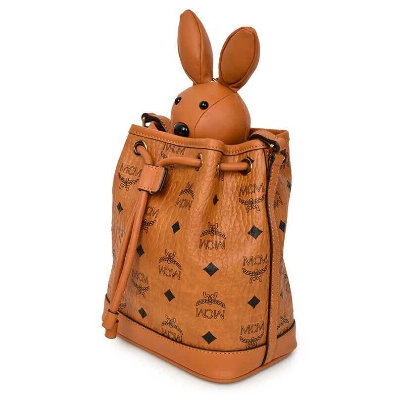 mcm/mcm 女士棕色pvc印花logo精致兔子束带单肩包斜挎包水桶包女包myz