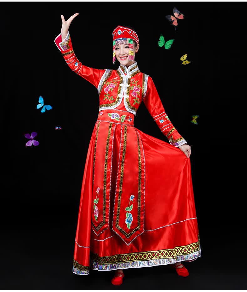 津谨岸蒙古族女装演出服内蒙古舞蹈服装蒙古袍少数民族表演冬季蓝色xs