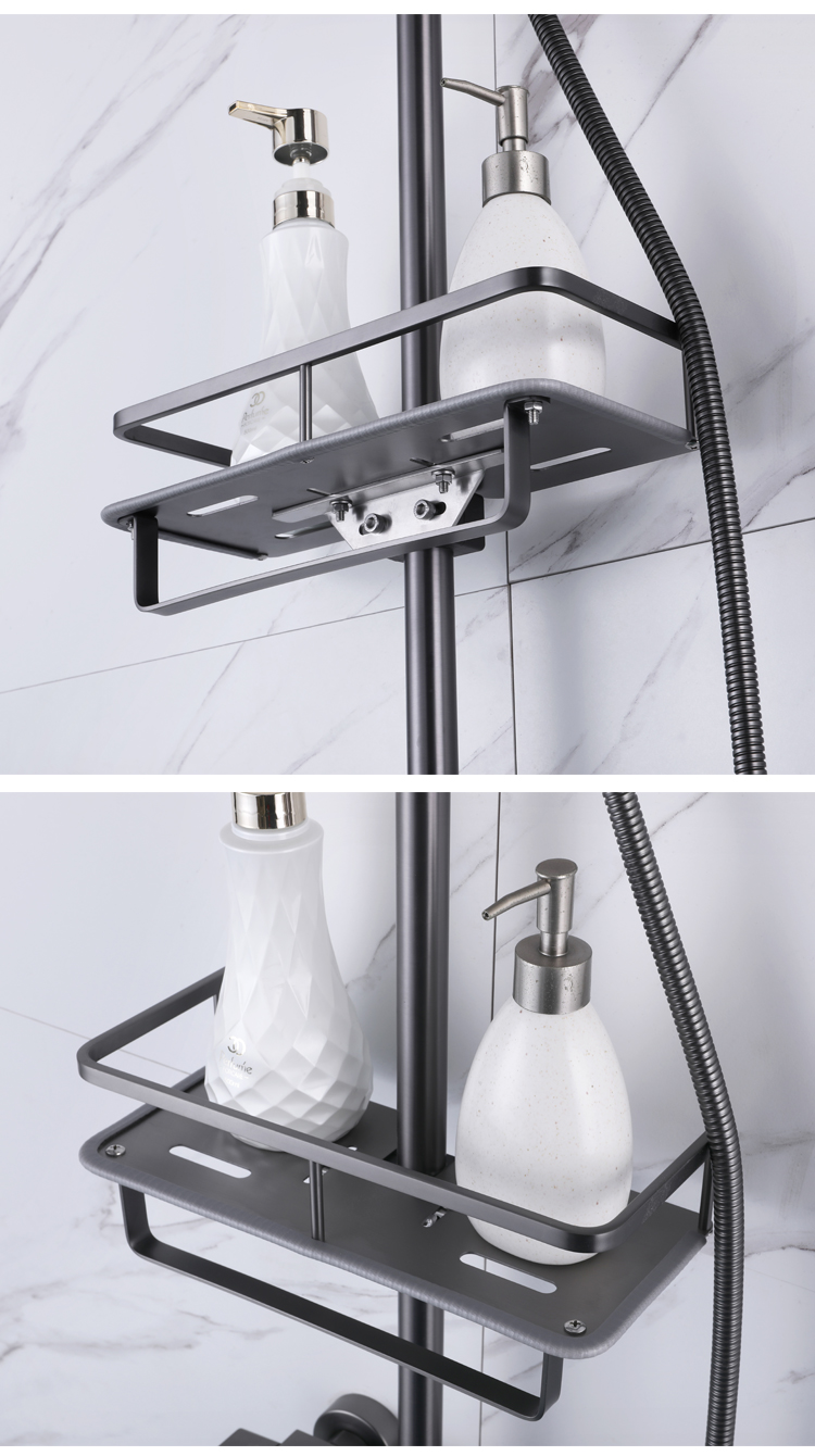 托盘出口德国浅枪灰色淋浴杆置物架免打孔浴室淋浴房花洒托盘收纳架子