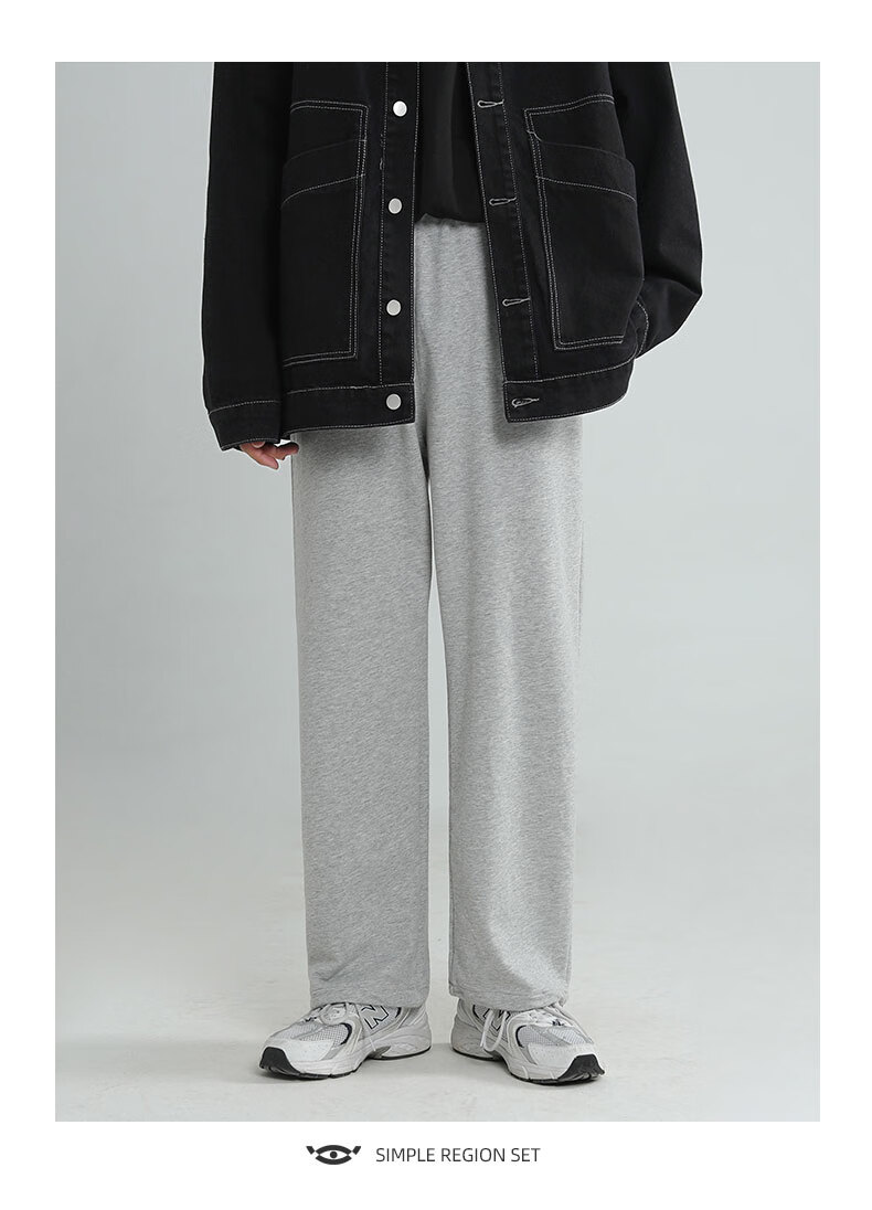 灯笼秋冬加绒长阔腿直筒卫休闲长裤收腿裤束口裤收腿裤 灰色加绒-全棉