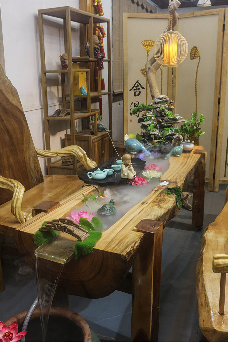 万蔻轻奢品牌实木茶桌椅组合流水茶台实木茶桌禅意景观