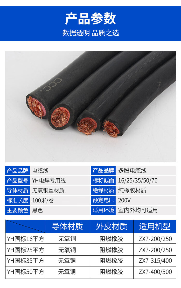 国标纯铜电焊机专用线焊把线 yh 16 25 35 50 70 95 120 150 平方 yh