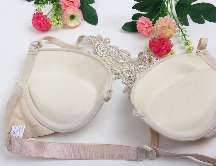 v型侧扣 性感美背光面 加厚聚拢小胸 穿礼服婚纱文胸 款4蓝色 80