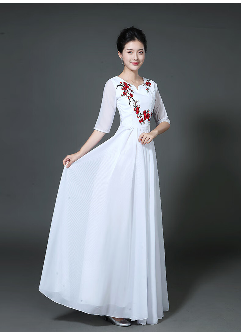 指挥大合唱服中老年合唱团演出服长款团长裙女成人礼服现代元旦晚会