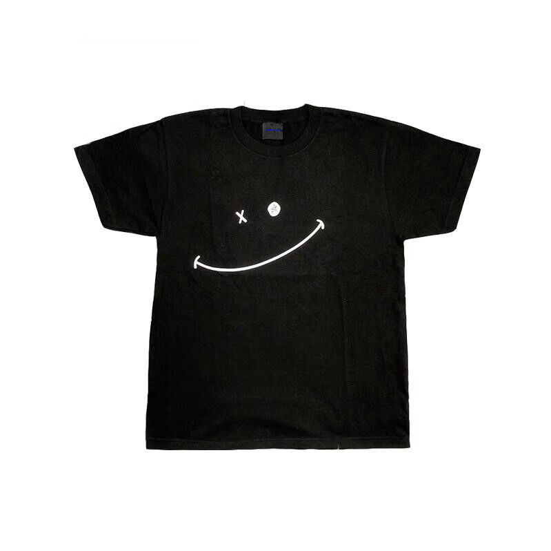 travisscottxdoverstar联名侃爷涂鸦手绘笑脸背后星星短袖t恤黑色3xl