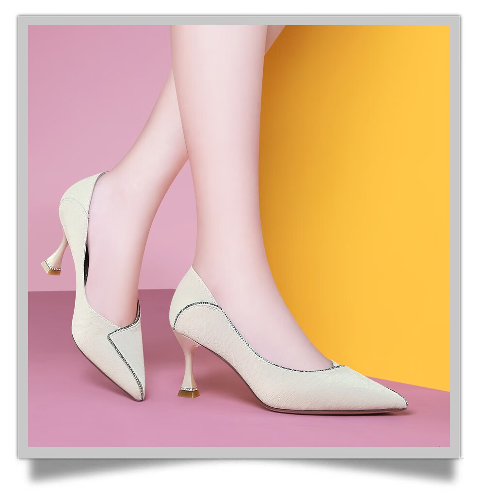 单鞋女2022春秋新款女鞋子时尚尖头浅口水钻气质高跟鞋细跟酒杯跟中跟