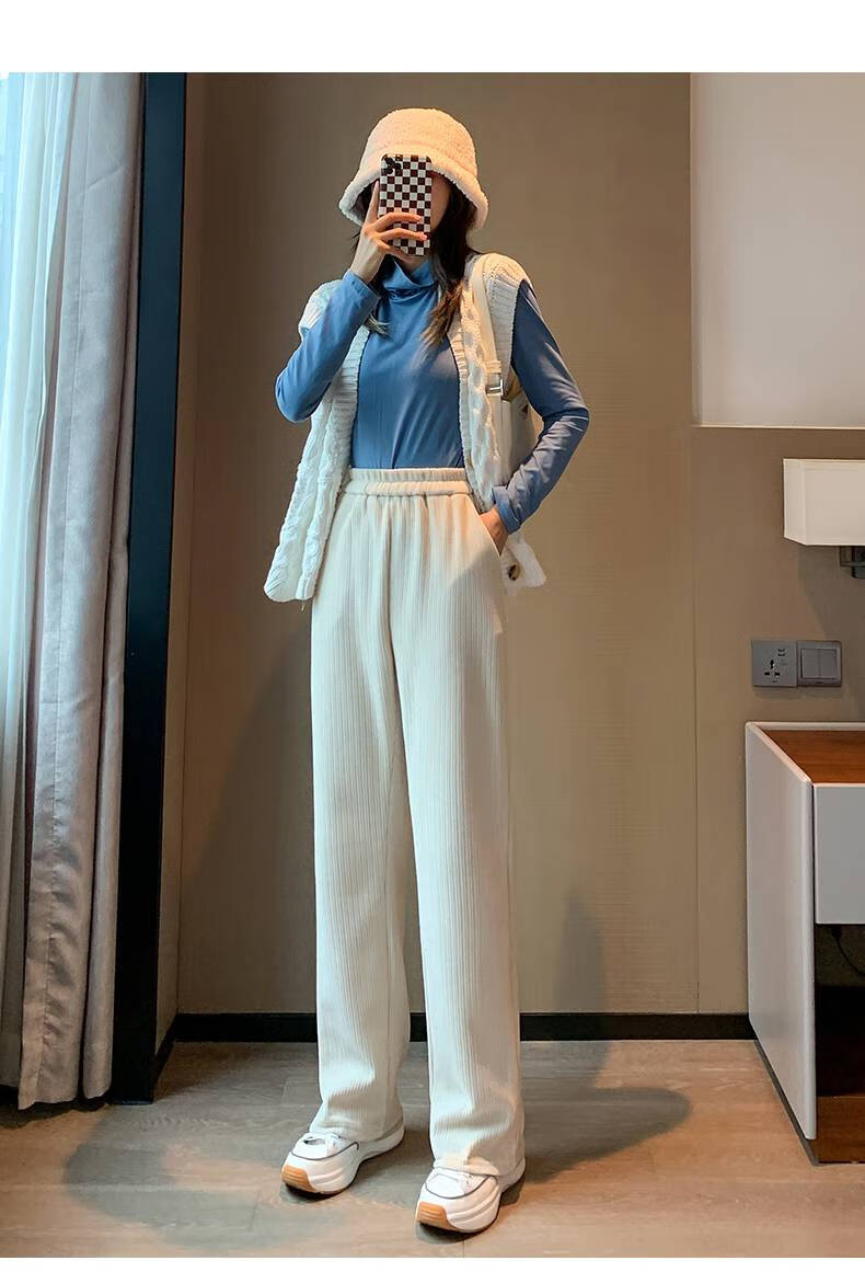 加绒阔腿裤女秋季秋冬女士女式女生21年潮流显瘦时尚百搭杏色加绒4xl