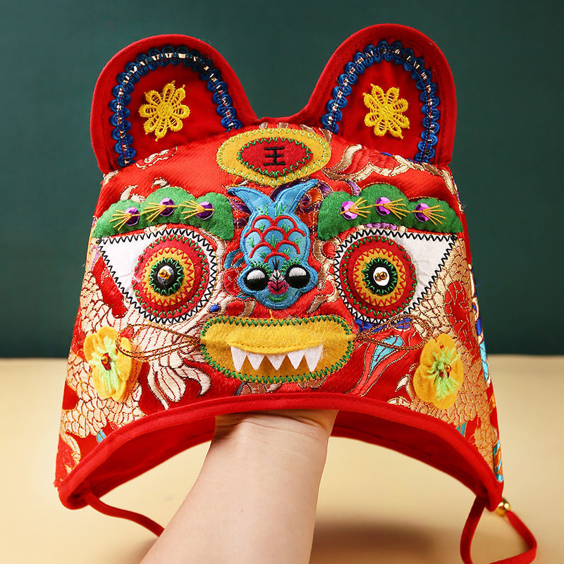 裴拉婷新品中国风礼帽刺绣虎头帽宝宝生日抓周拍照帽子新年唐装手工