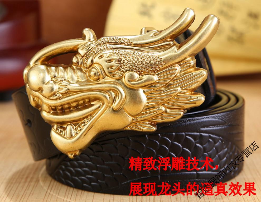 个性霸气龙头龙身皮带男士真皮平滑扣自动腰带牛皮度黄铜板扣自动款