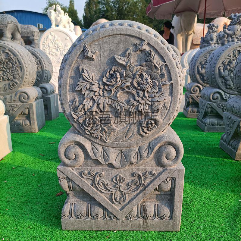 石狮子看门一对风水摆件石雕晚霞红抱鼓一对门墩青狮子汉白玉小象门口