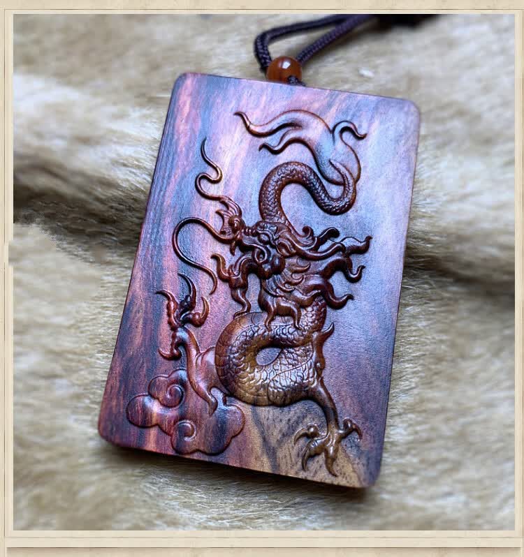 早纪木吊坠男士龙挂件十二生肖龙牌吊坠木质五爪龙形项链龙盘柱挂坠09