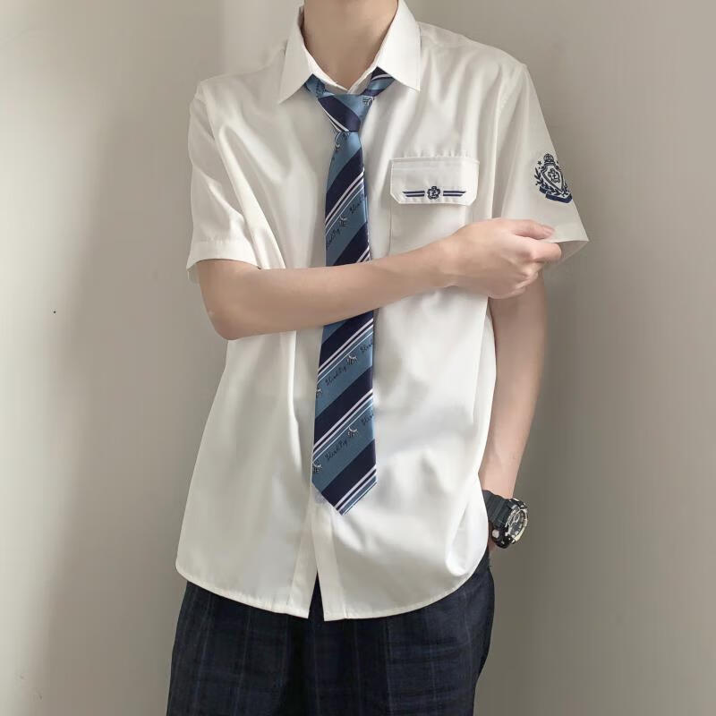 领带 刺绣jkk制服衬衫男女情侣款学院风短袖衬衣班服3.