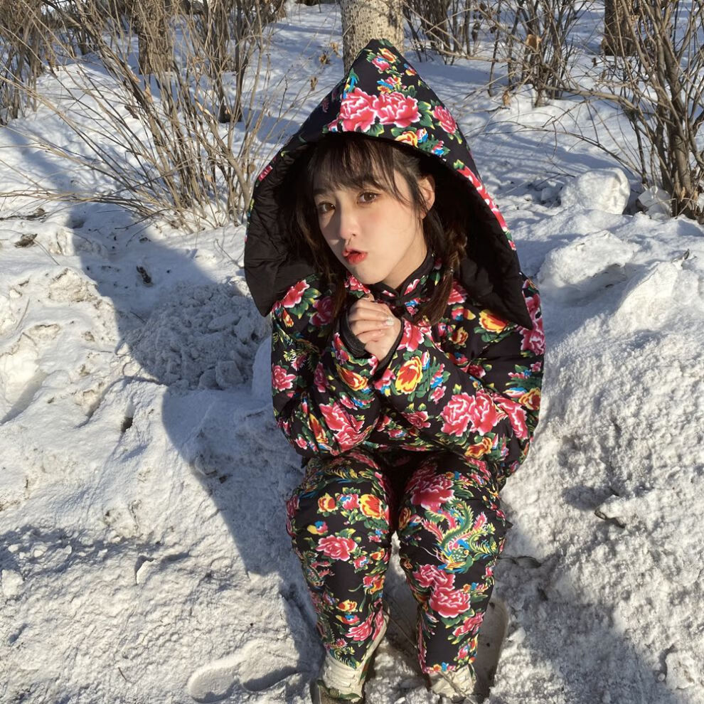 视频同款东北大花布衣服棉袄棉裤大花袄套装加厚棉衣女冬大棉袄民族风