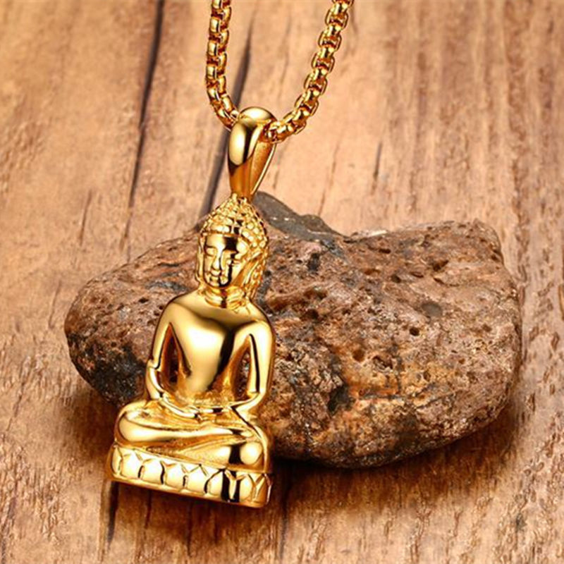 奢菲洛钛钢如来佛像吊坠金色护身转运宗教项链男士潮流个性饰品金色