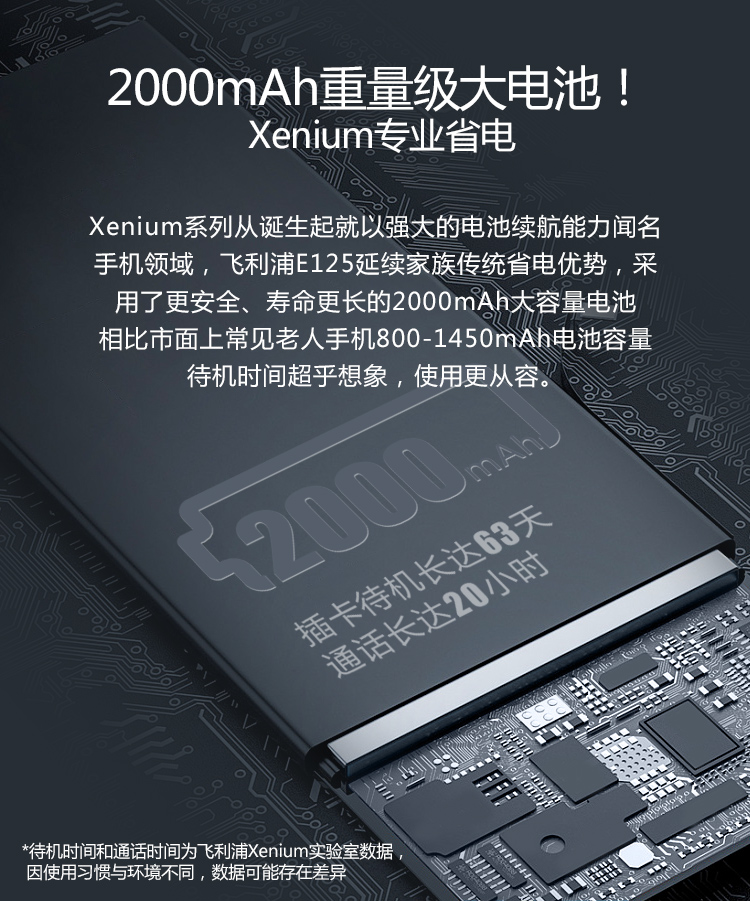 飞利浦philipse125移动2g老人手机老年手机学生机备用机功能机双卡双