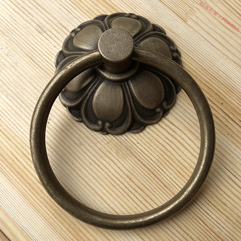 大门铜件把手纯铜老式荷花门环中式门锁古铜黄铜仿古大