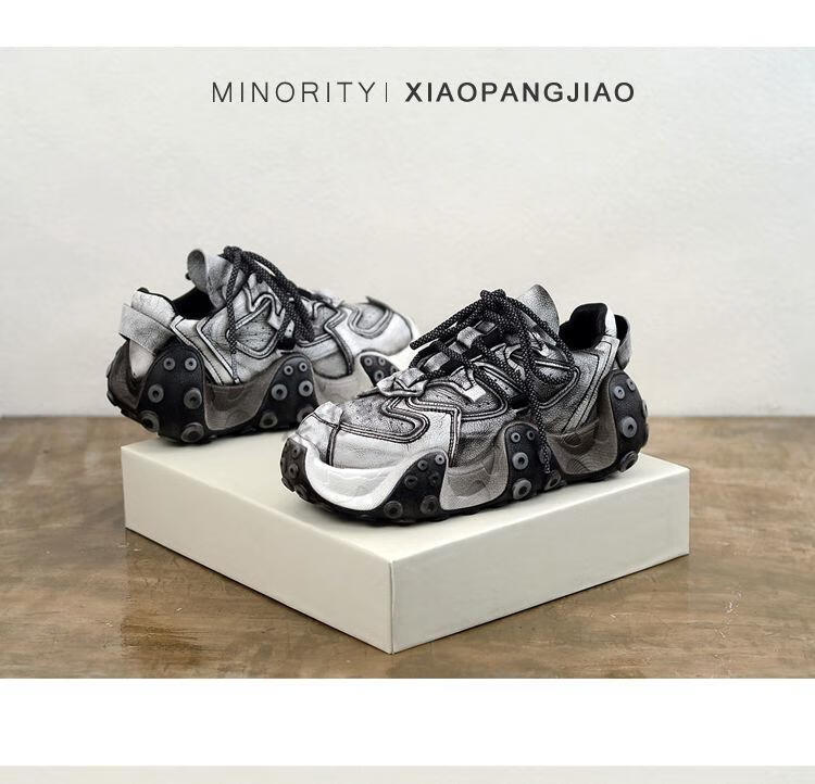 优诏春秋季复古擦色老爹鞋女小众做旧八爪鱼运动休闲脏脏鞋深灰色35