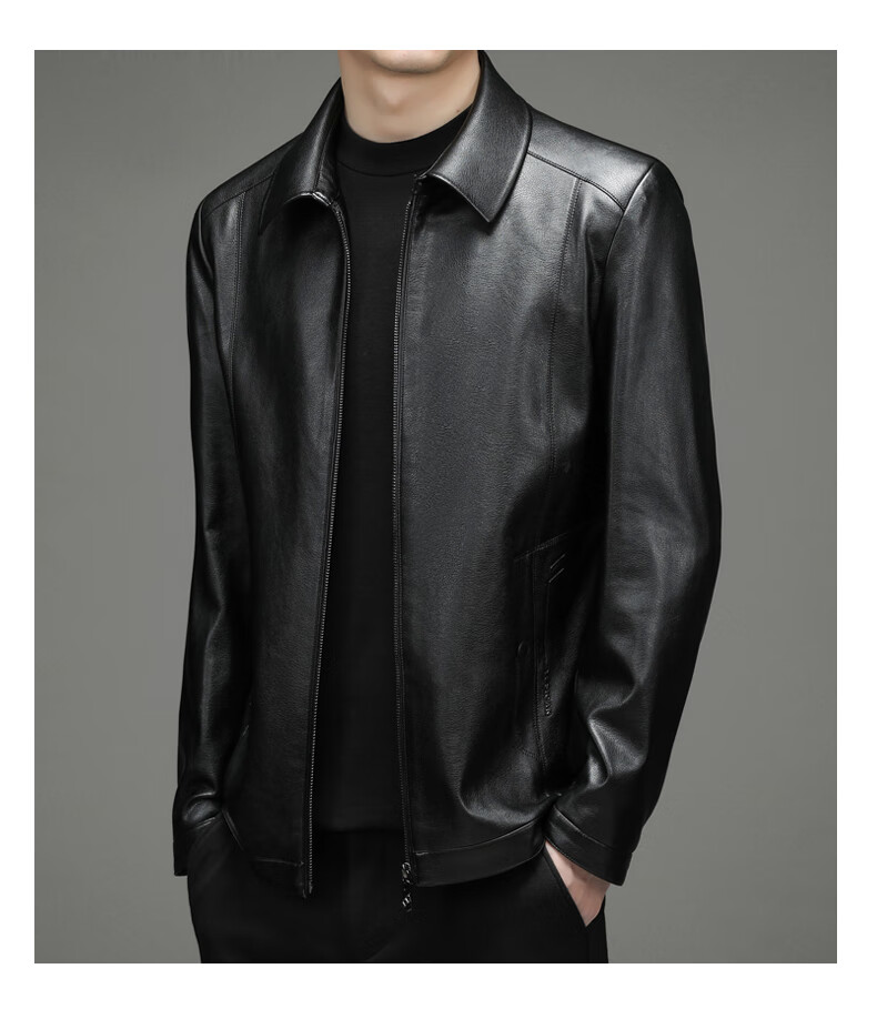 新款秋冬皮衣男士皮夹克外套翻领商务休闲男皮衣 黑色 185【图片 价格