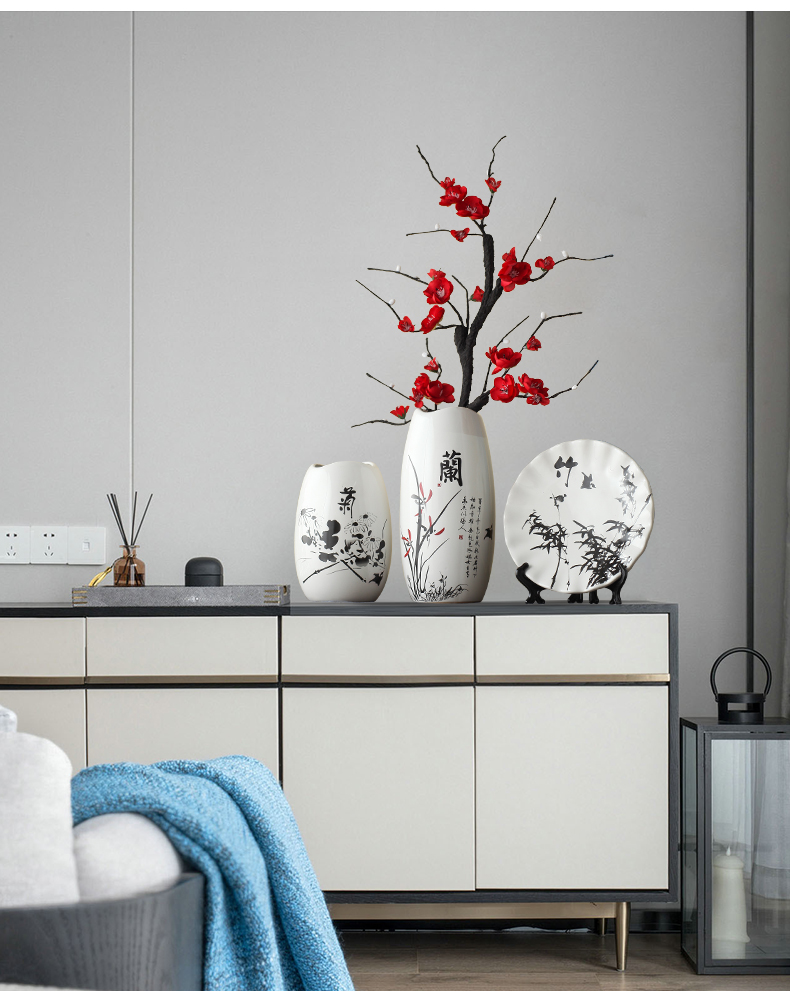 新中式书房花瓶摆件客厅酒柜干花装饰品办公室创意插花小摆设家居 四