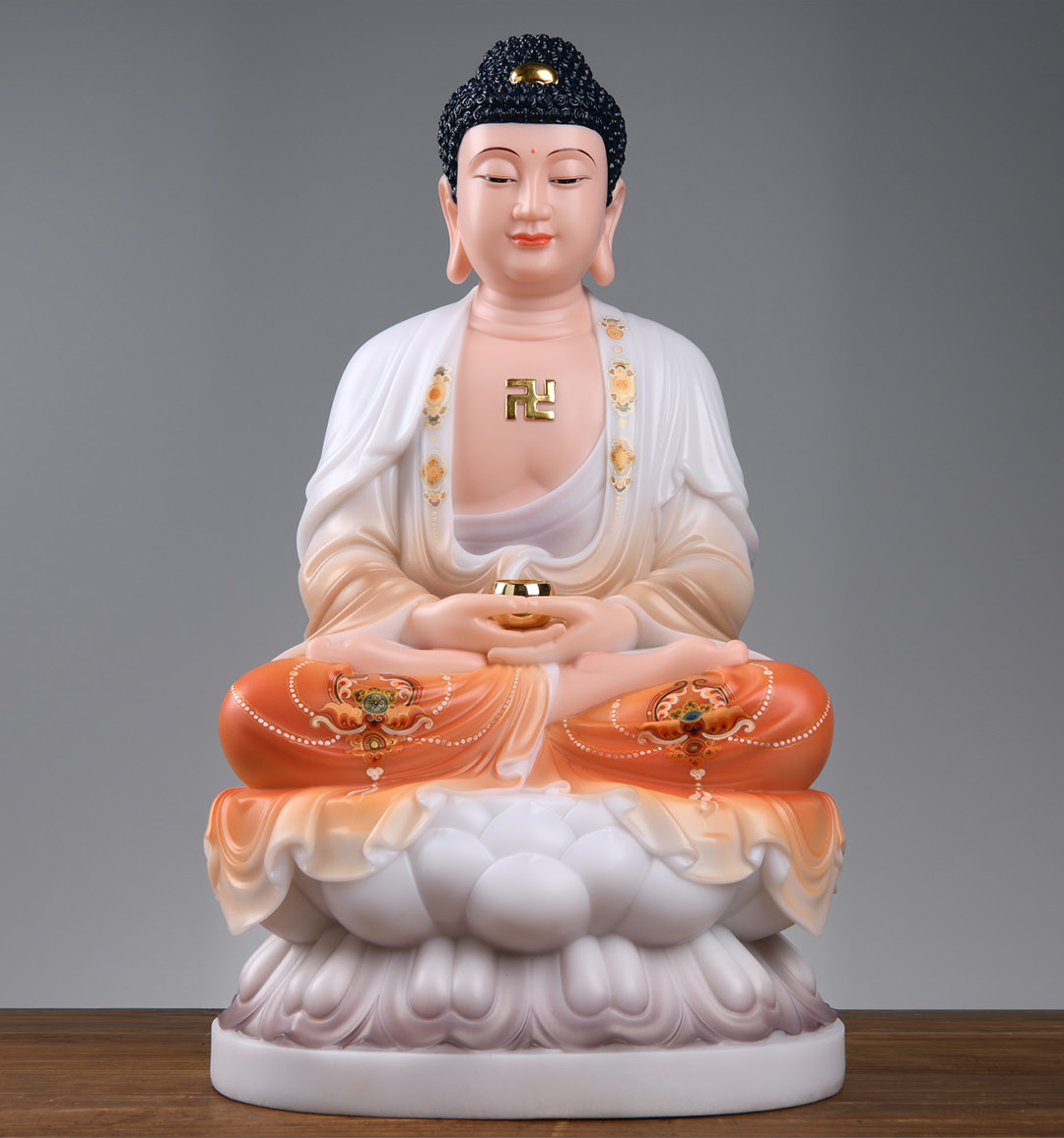 灵明珠宝 释迦牟尼佛像居家供奉家用娑婆三圣全堂佛金镶玉汉白玉如来