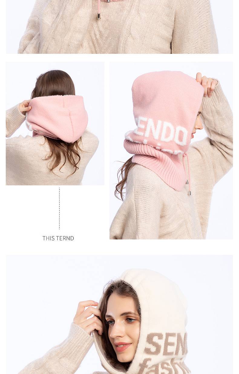 浪莎韩版羊绒连体帽冬天保暖羊毛针织围脖帽子一体女士加厚加绒护耳帽