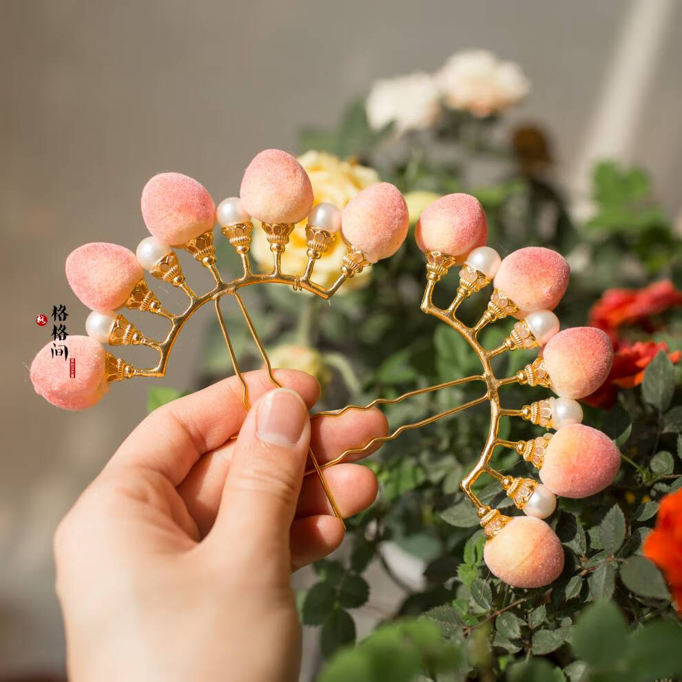 绒花发簪 小桃子绒花发簪汉服发夹头饰古风流苏古装盘发古代配饰百搭