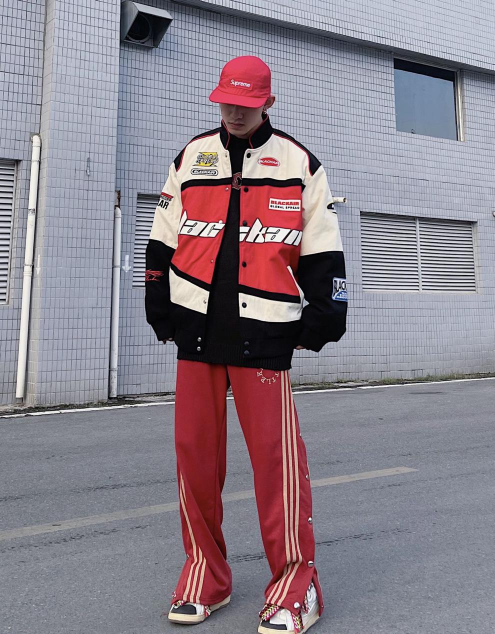 黑白述棉衣男美式复古机车棉服外套冬季加厚嘻哈欧美潮牌刺绣棒球服