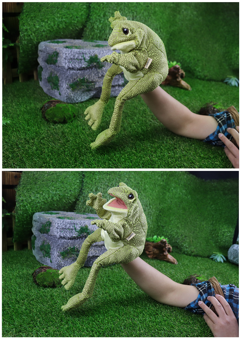 美国folkmanis长腿青蛙手偶仿真动物玩偶毛绒玩具生日礼物儿童男金号