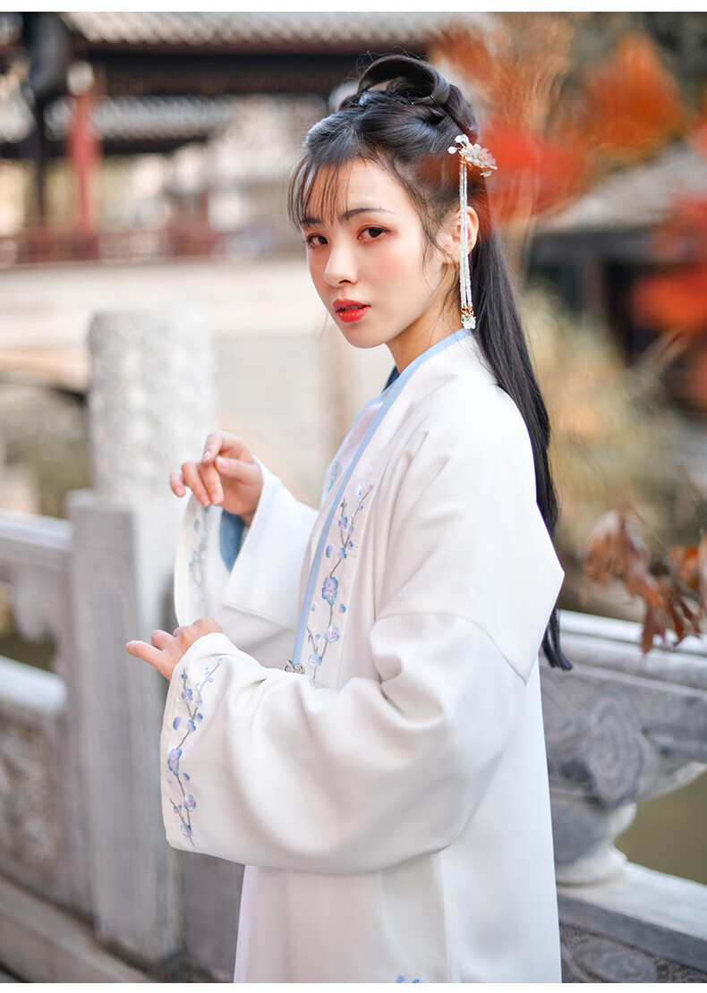 如梦霓裳汉服女长褙子交领襦裙玉梅令绣花素雅日常春季款现货 白下裙.