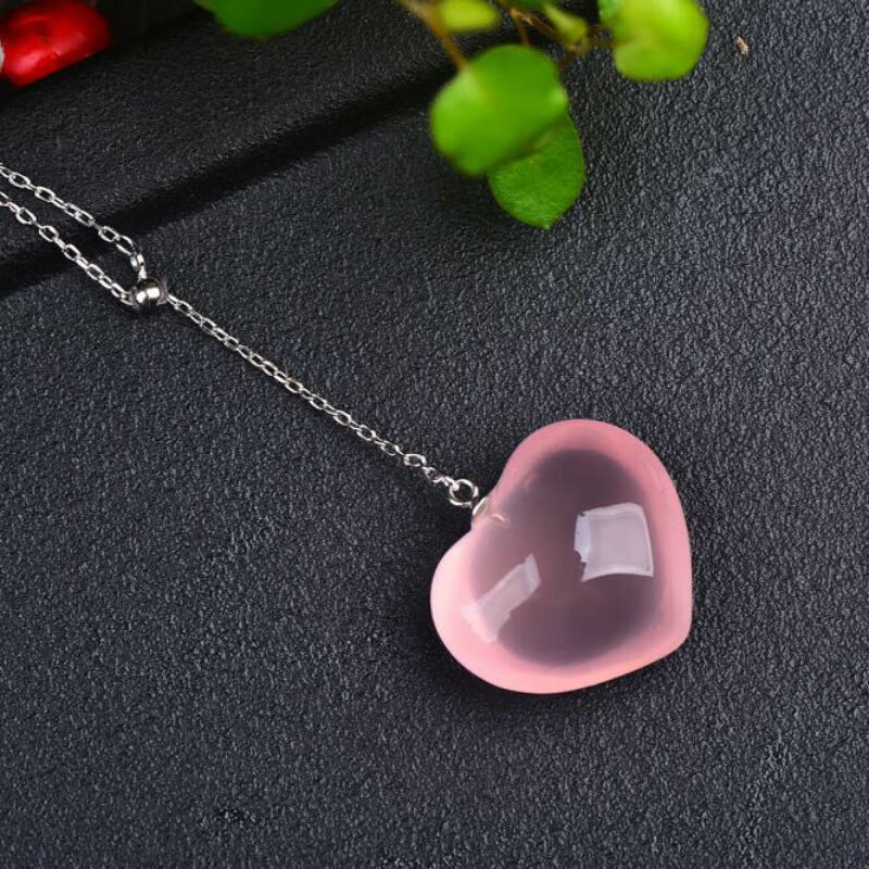 势坤珠宝 8a级天然粉晶项链吊坠 莫桑比克粉晶心形项链粉晶钱袋吊坠