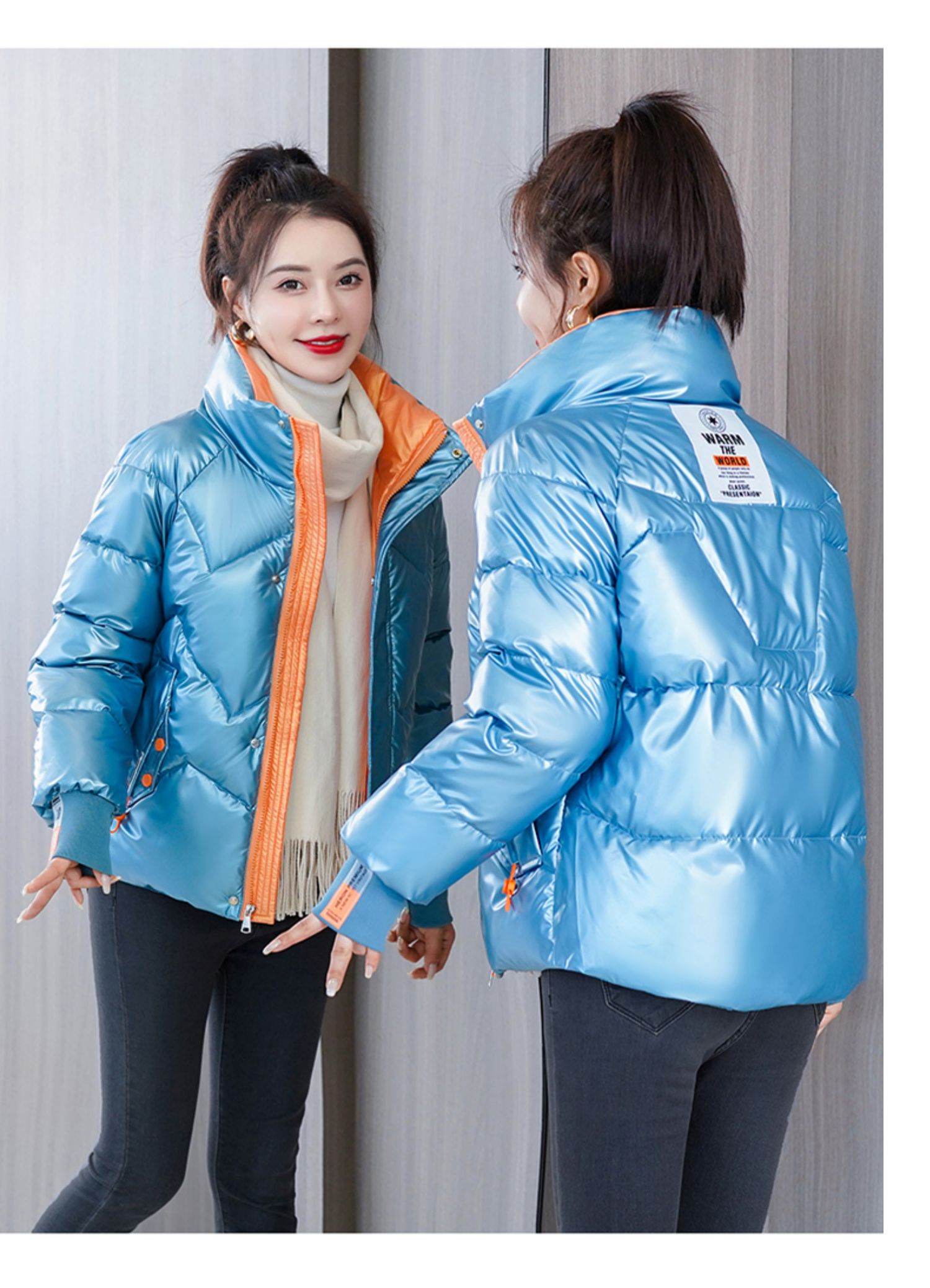 雅鹿羽绒服2021年新款时尚亮面免洗服女短款轻奢名媛炸街气质复古温柔