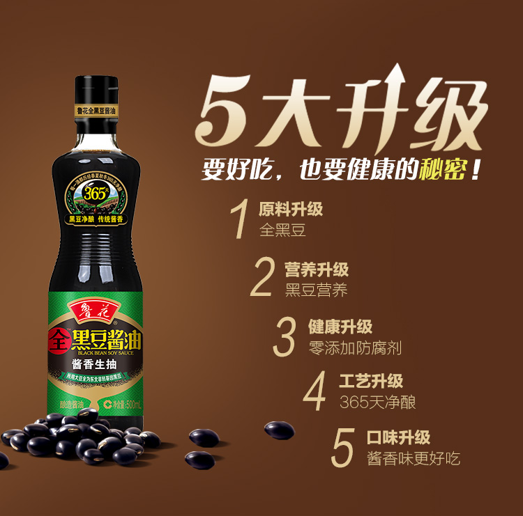 鲁花调味品全黑豆酱油500ml生抽酱香全黑豆老抽500m198