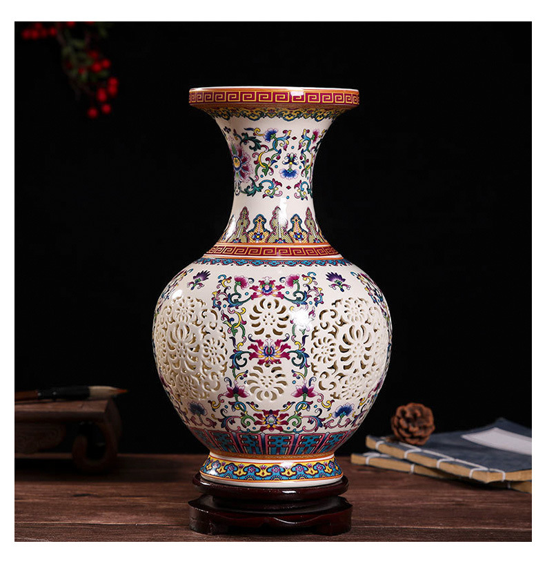 镂空转心瓶客厅办公室中式仿古装饰工艺品瓷器摆件 仿玲珑青花赏瓶(27