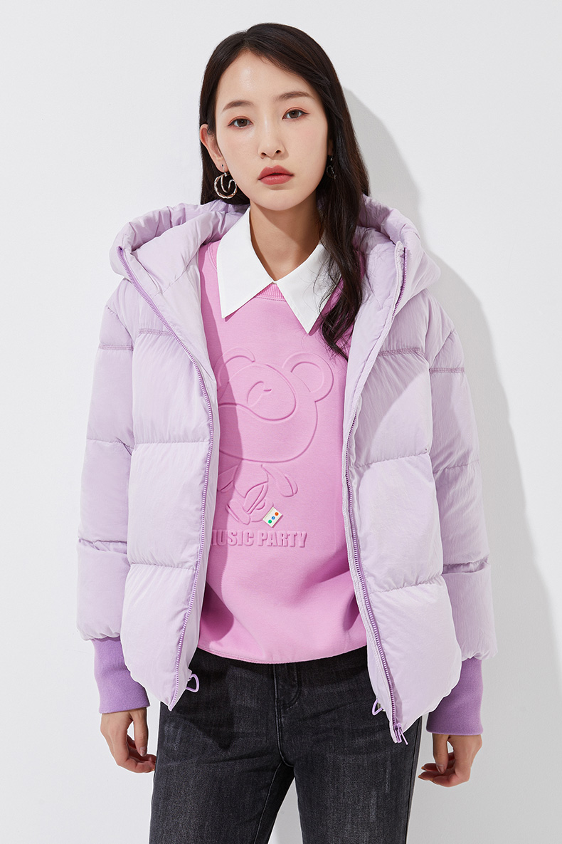 five plus新款冬装轻暖白鸭绒羽绒服女短款小个子连帽外套潮 淡黄460