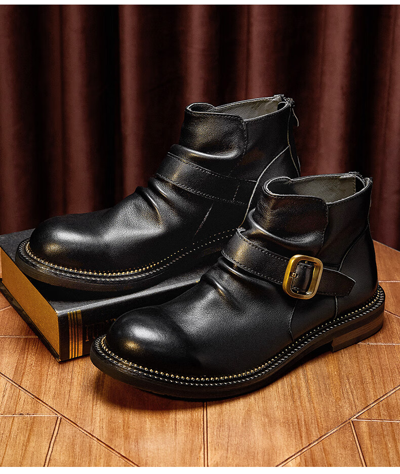 cat serlux轻奢品牌男靴手工英伦切尔西靴男牛皮拉链美式复古马丁靴男