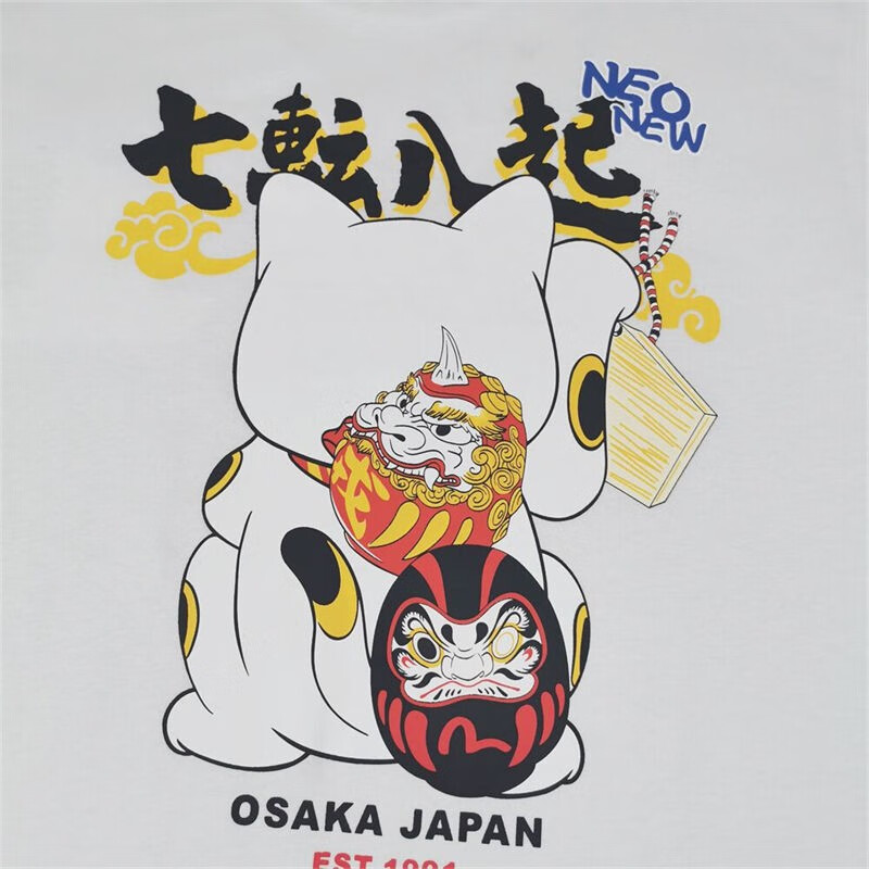 【官方旗舰店】日本潮牌福神短袖印花猫神社达摩男女宽松大码情侣款